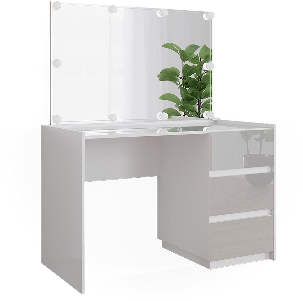 Vicco Kaptafel Marla, Wit Hoogglans, 120 cm met spiegel en LED-lichtslinger