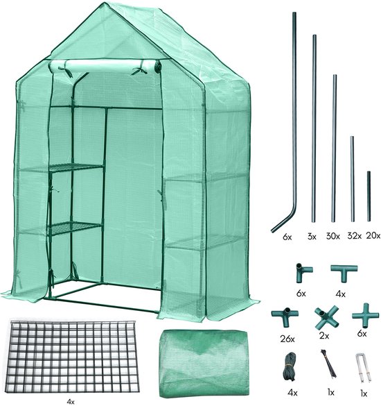 VOUNOT® Mini Tuinkas 270x90x90 cm, Wandelbare Foliekas met 3 Ritsdeuren, Compact Kweekkas voor Balkon en Tuin, Versterkte PE-Folie 135 g/m², Wit