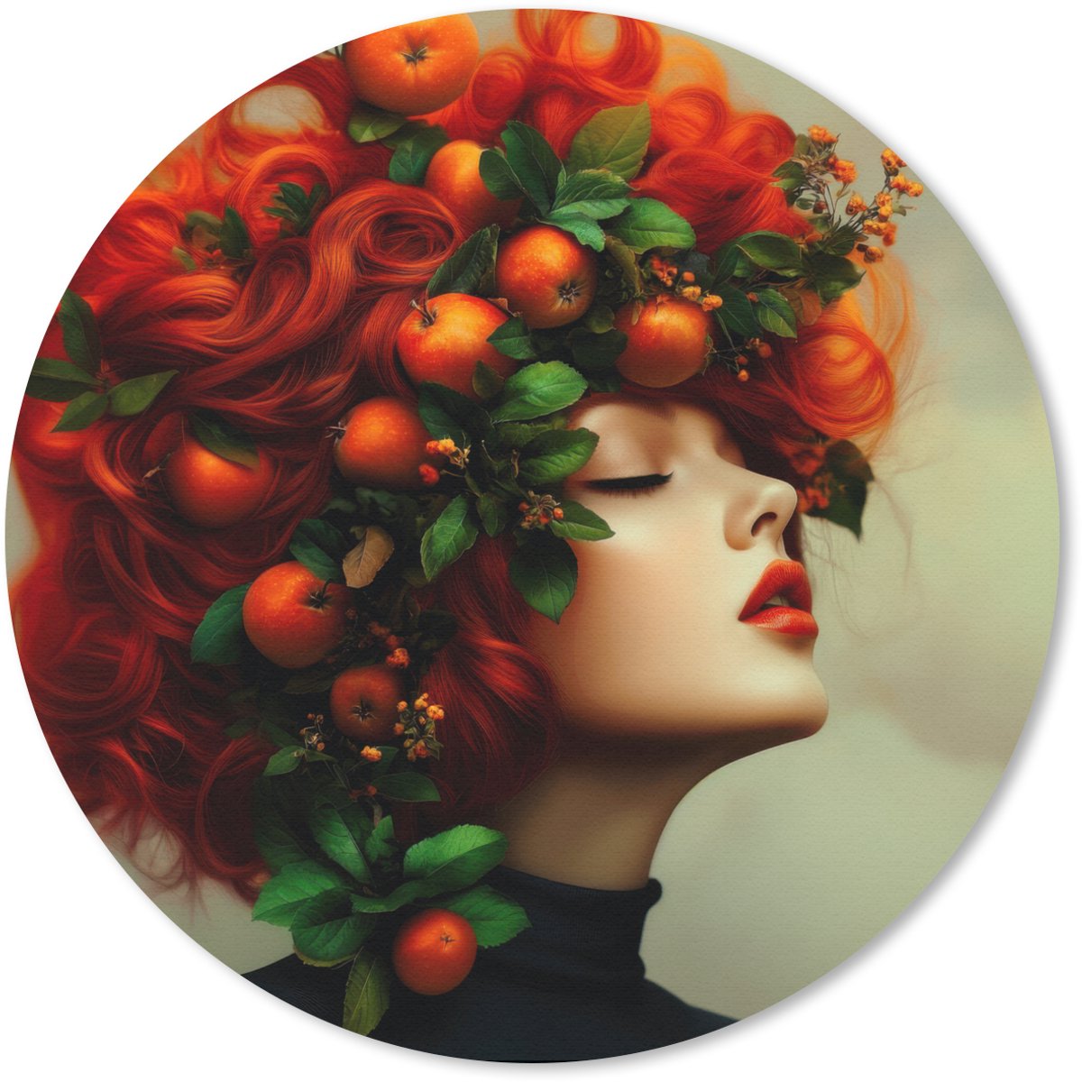 Muismat rond 20x20 cm - Mousepad Vrouw - Appels - Rood - Bladeren - Ronde muismatten