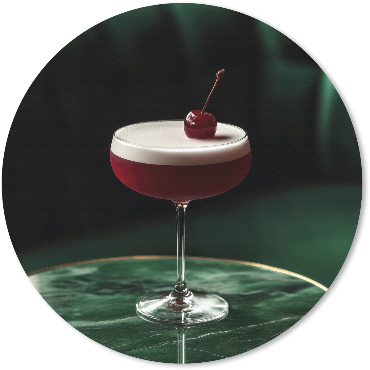 Muismat rond 40x40 cm - Mousepad Kers - Cocktail - Rood - Marmer print - Ronde muismatten