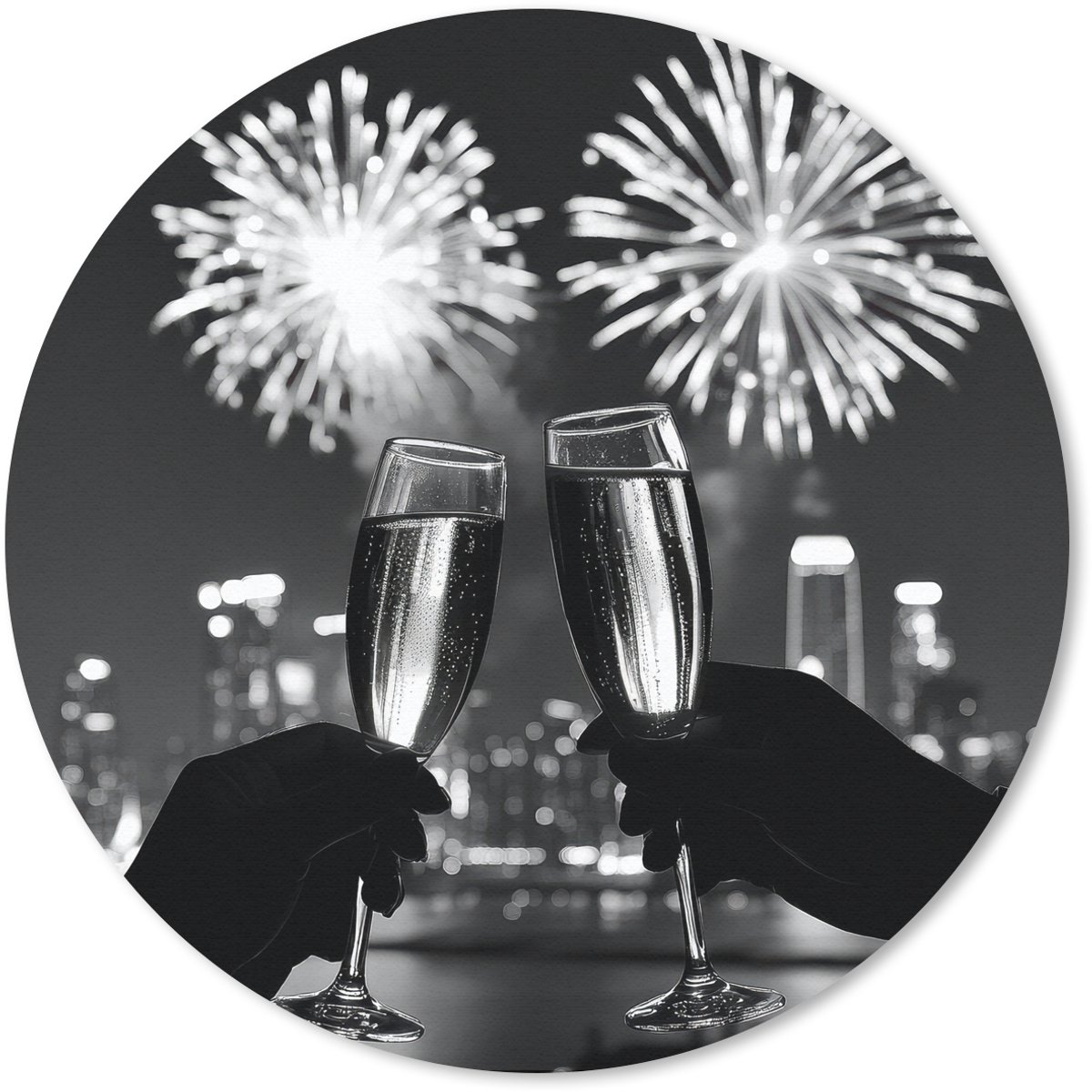 Muismat rond 50x50 cm - Mousepad Vuurwerk - Proosten - Skyline - Champagne - Ronde muismatten