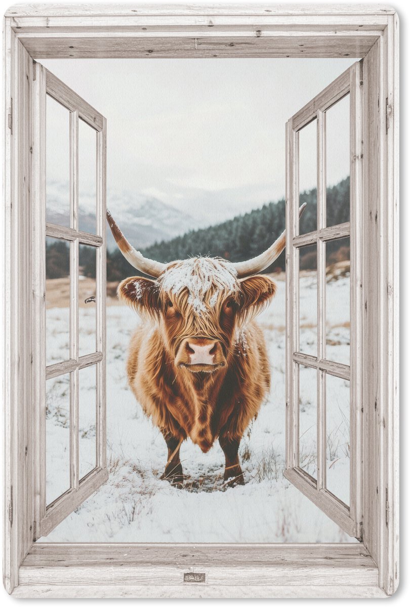 Muismat 18x27 cm - Mousepad Schotse Hooglander - Winterlandschap - Landelijk - Bergen - Doorkijk - Muismatten