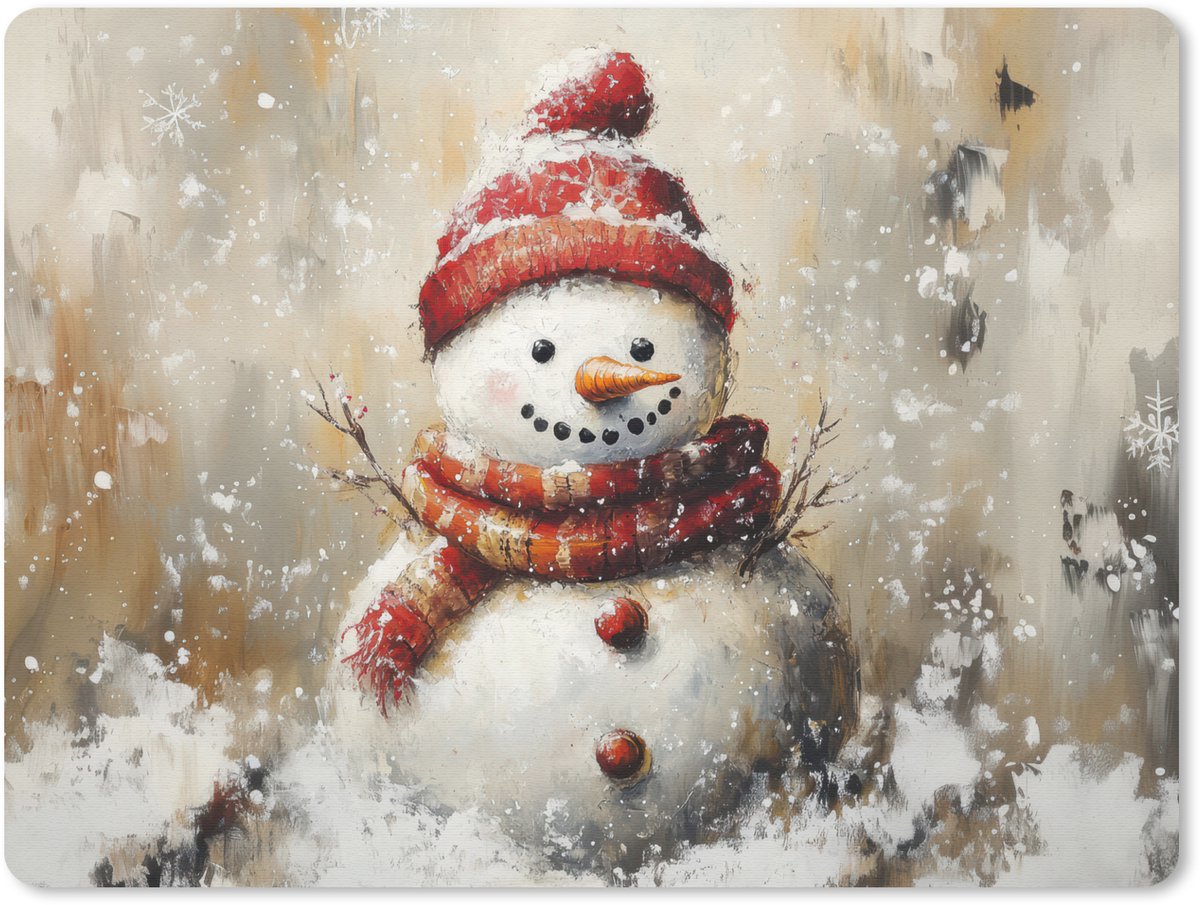 Muismat 23x19 cm - Mousepad Sneeuwpop - Winter - Sneeuw - Beige - Muismatten