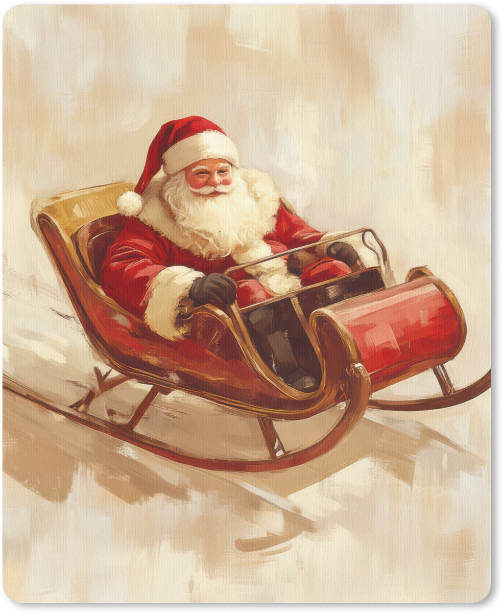 Muismat 19x23 cm - Mousepad Kerst - Slee - Kerstman - Muismatten