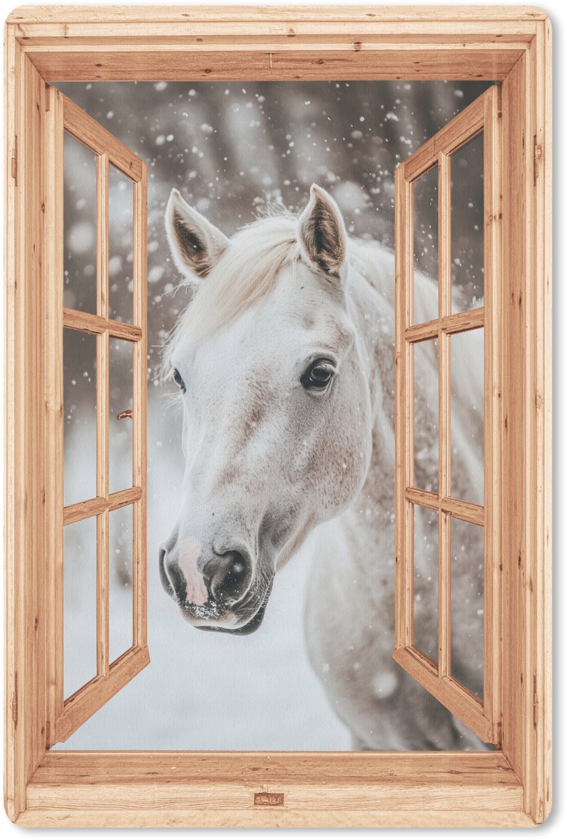 Muismat 18x27 cm - Mousepad Doorkijk - Paard - Wit - Winter - Sneeuw - Dieren - Muismatten