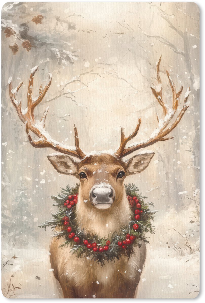 Muismat 18x27 cm - Mousepad Kerst - Rendier - Winter - Krans - Muismatten