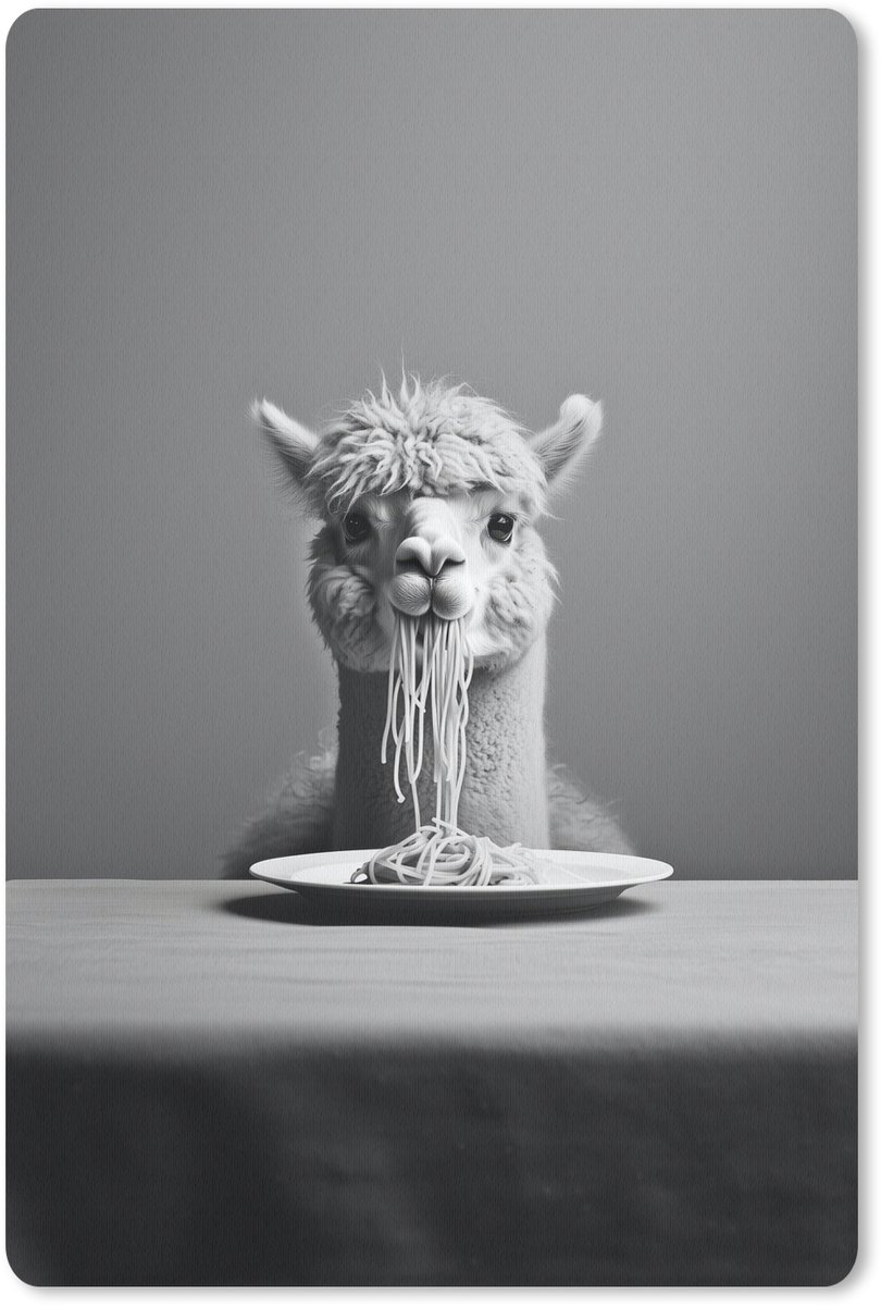 Muismat 18x27 cm - Mousepad Alpaca - Pasta - Zwart - Wit - Grappig - Dieren - Muismatten