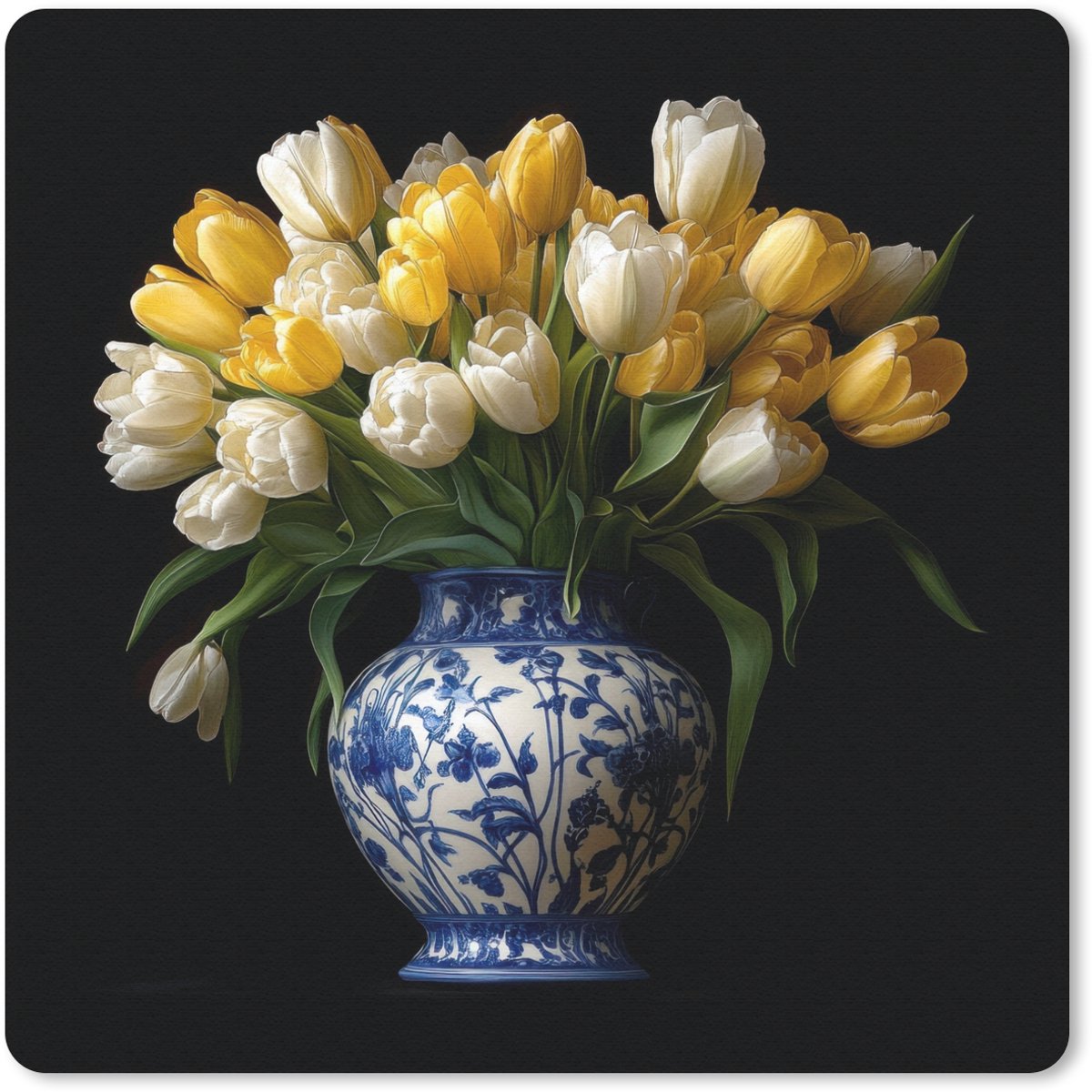 Muismat 30x30 cm - Mousepad Geel - Tulpen - Vaas - Bloemen - Muismatten