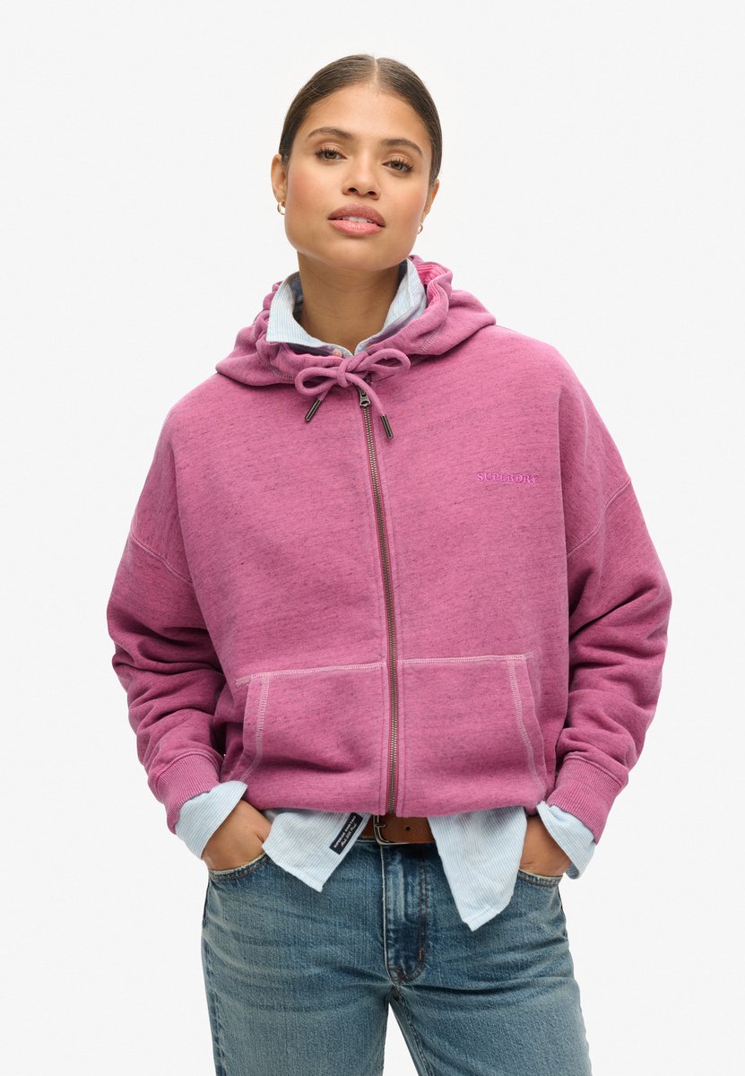 Superdry Essential Logo Overdyed hoodie met rits Dames Hoodies Roze