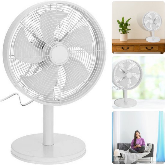 Cheqo Luxe Metalen Tafelventilator 30 cm Ø, 35W, 3 Snelheden, Robuust, Stille Ventilator voor Koeling
