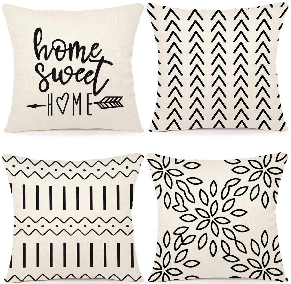 Ibenzoa Kleurrijke Set van 4 Decoratieve Linnen Kussenslopen voor Binnen en Buiten Crème