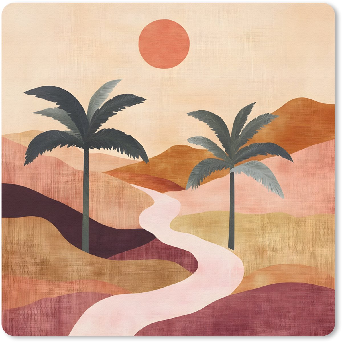 Muismat 20x20 cm - Mousepad Heuvels - Palmbomen - Abstract - Muismatten