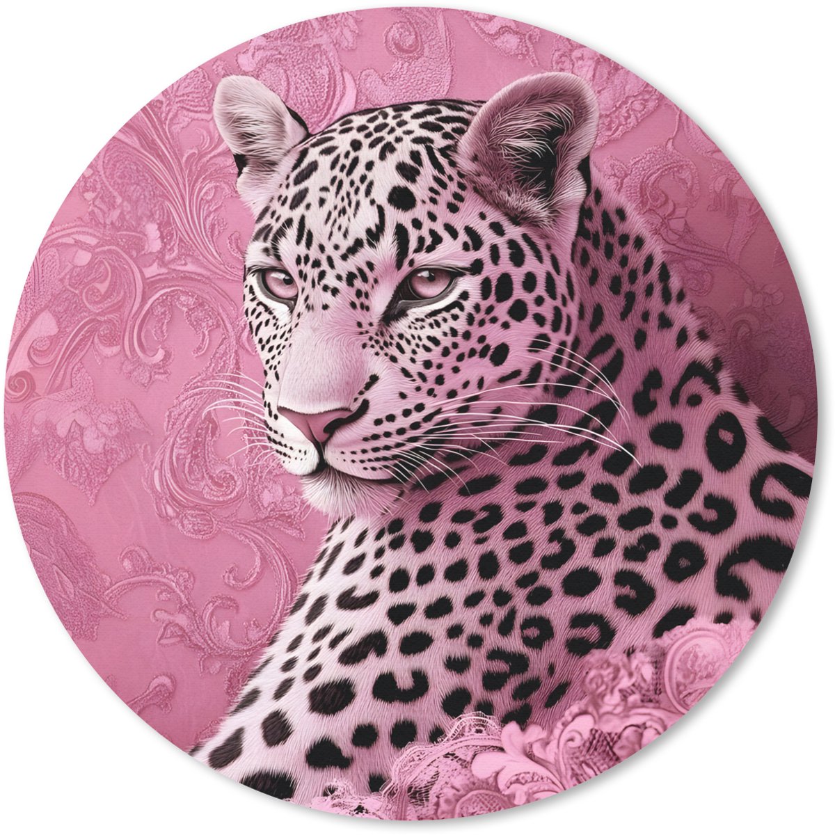 Muismat rond 50x50 cm - Mousepad Panter - Luxe - Roze - Ronde muismatten