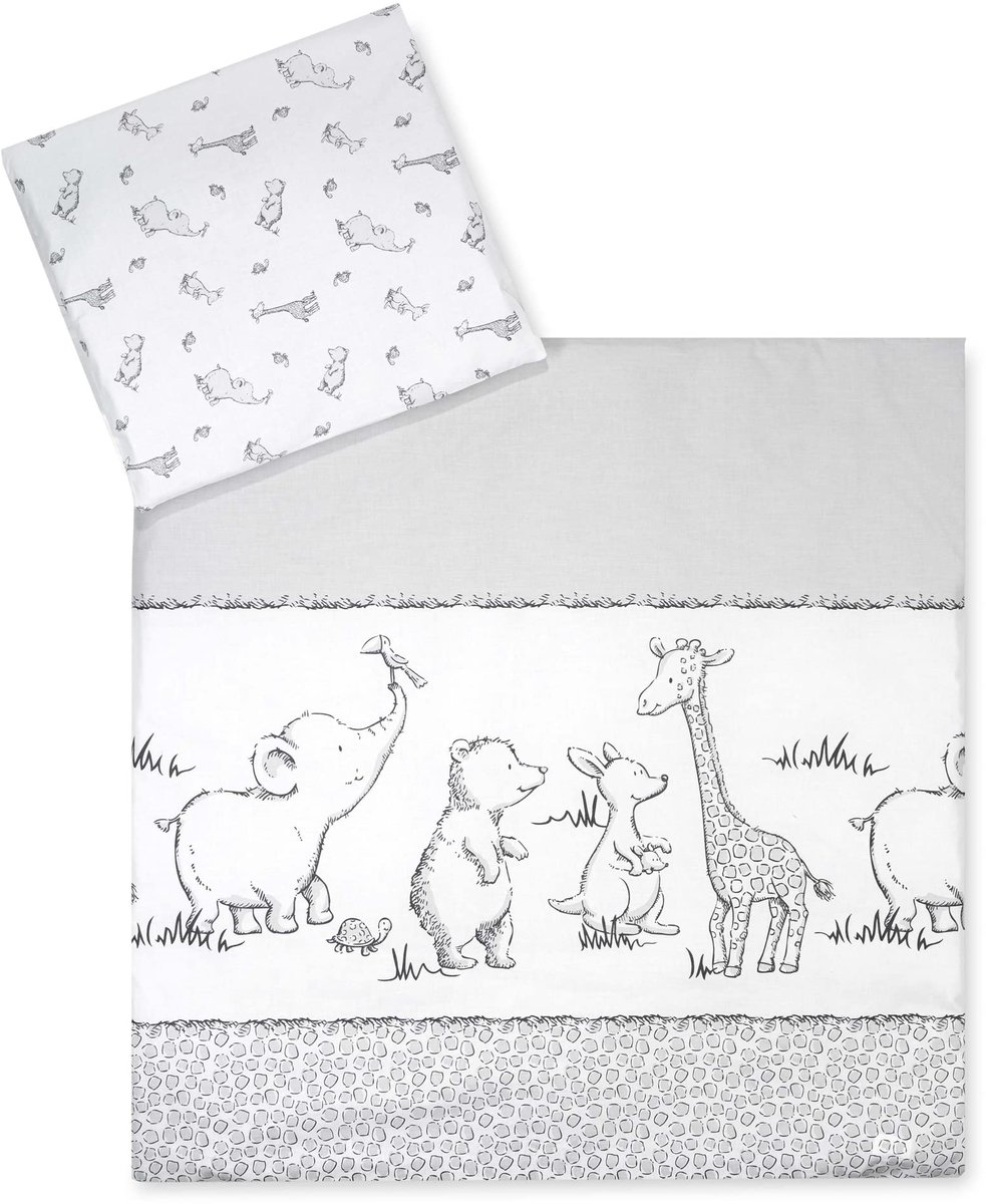 Ibenzoa Zacht en Veilig Beddengoed voor Baby- en Kinderbedden met Schattige Safari Prints grijs
