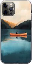 Telefoonhoesje Geschikt voor iPhone 12 Pro hoesje - Bossen - Meer - Kano - Oranje - Siliconen Telefoonhoesje Telefoonhoesje