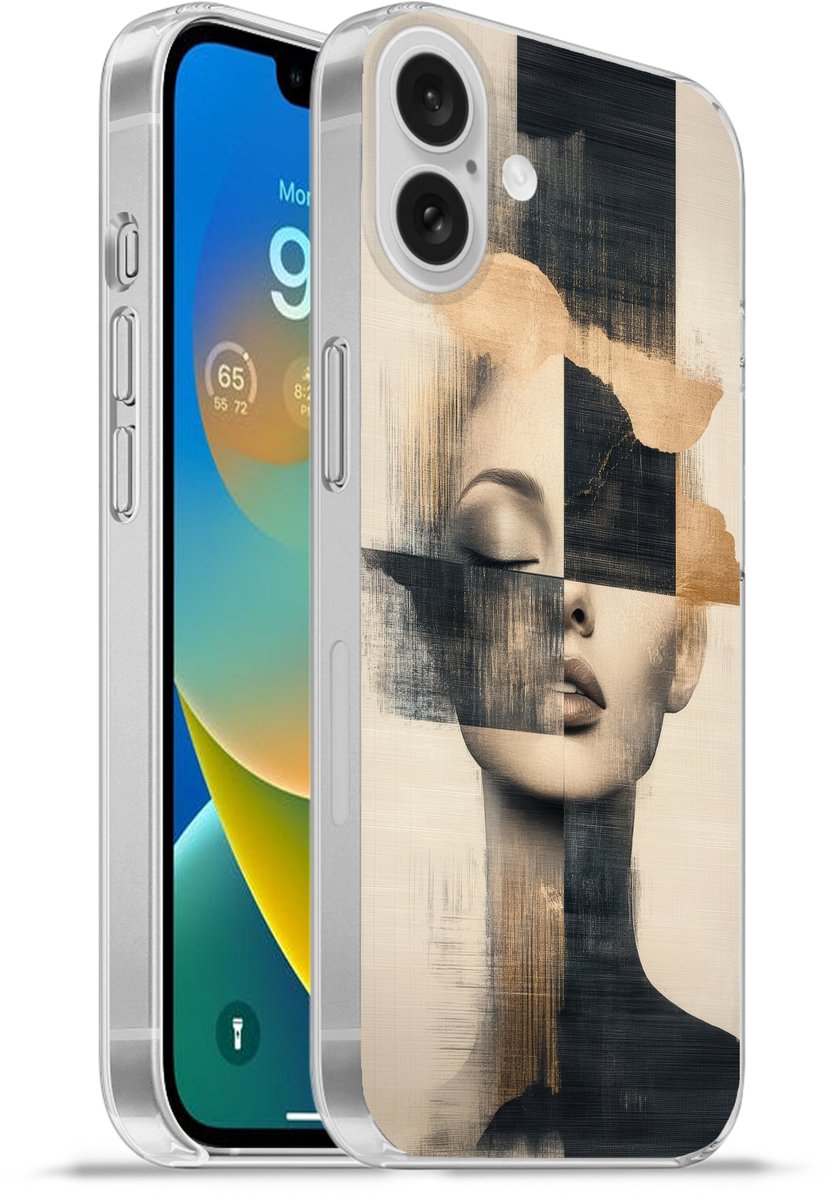 Telefoonhoesje Geschikt voor Apple Iphone 16 Plus hoesje - Goud - Vrouw - Rechthoeken - Siliconen Telefoonhoesje Telefoonhoesje