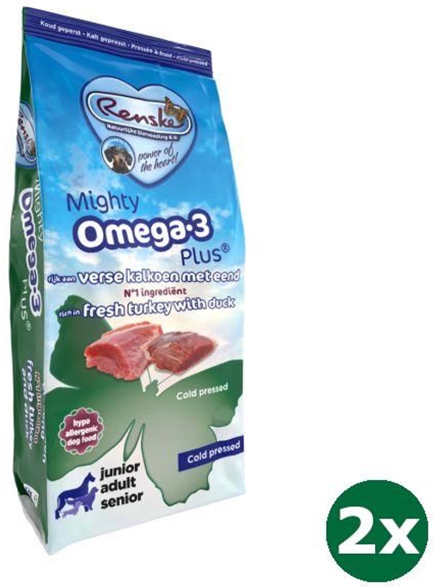 Renske 2x12 kg Renske mighty omega plus kalkoen / eend geperst hondenvoer