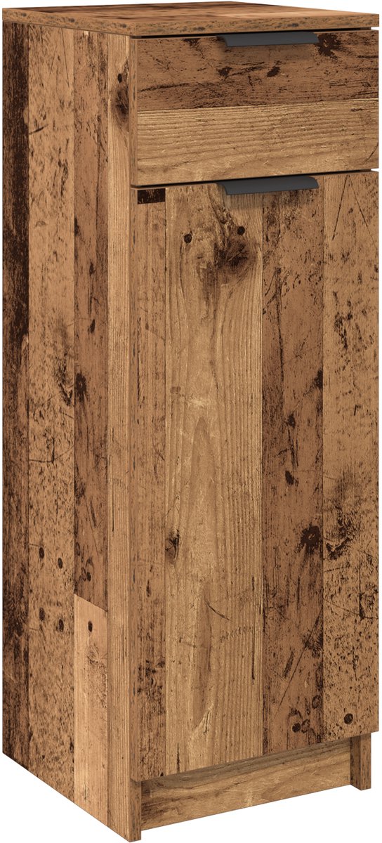 vidaXL - Badkamerkast - met - lade - Oud - hout - 32 - x - 34 - x - 90 - cm - Bewerkt - ho