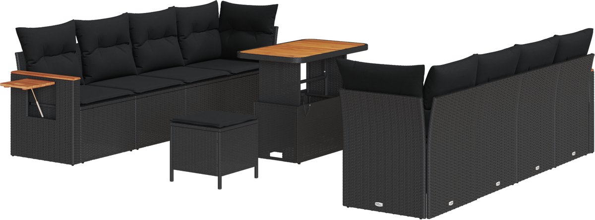 vidaXL - Tuinbank - Set - met - kussen - 12 - pcs - Zwart - poly - rattan