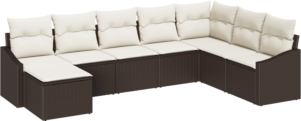 vidaXL - Tuinbank - Set - met - kussen - 8 - pcs - Bruin - en - Crème - poly - rattan