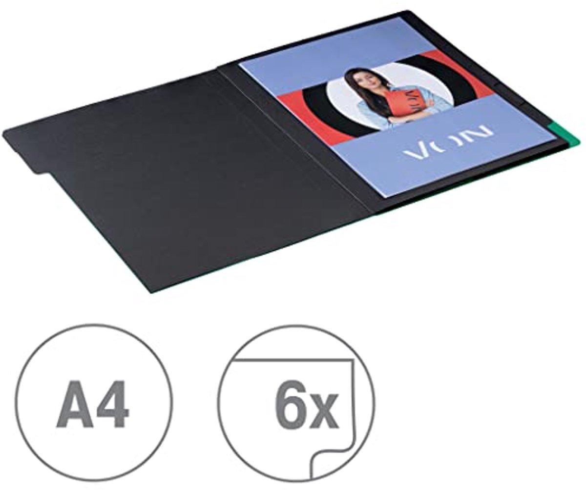 VON Leitz Set van 5 A4-organizermappen met 6 vakken, karton, projectmap, met indexen en elastische bandsluiting, voor school, studie en thuis, groen, 30140055