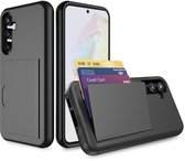 Étui de téléphone Smartphonica adapté au Samsung Galaxy A35 en TPU solide avec porte-cartes - Étui en TPU solide avec fente pour carte - Zwart adapté au Samsung Galaxy A35