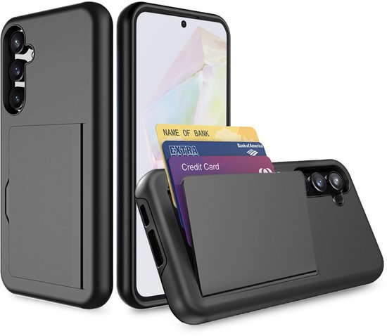 Smartphonica Telefoonhoesje Geschikt voor Samsung Galaxy A35 sterk TPU met pasjeshouder - TPU strong case with card slot - Zwart geschikt voor Samsung Galaxy A35