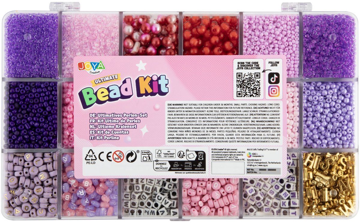 Luxe Armbandjes maken Meisjes Kralenset 10.000pcs - Royal Pink Dreams - ABC Beads, Glass Beads en Elastiek - Opbergdoos 27x16x4cm - Joya Creative — afbeelding 4