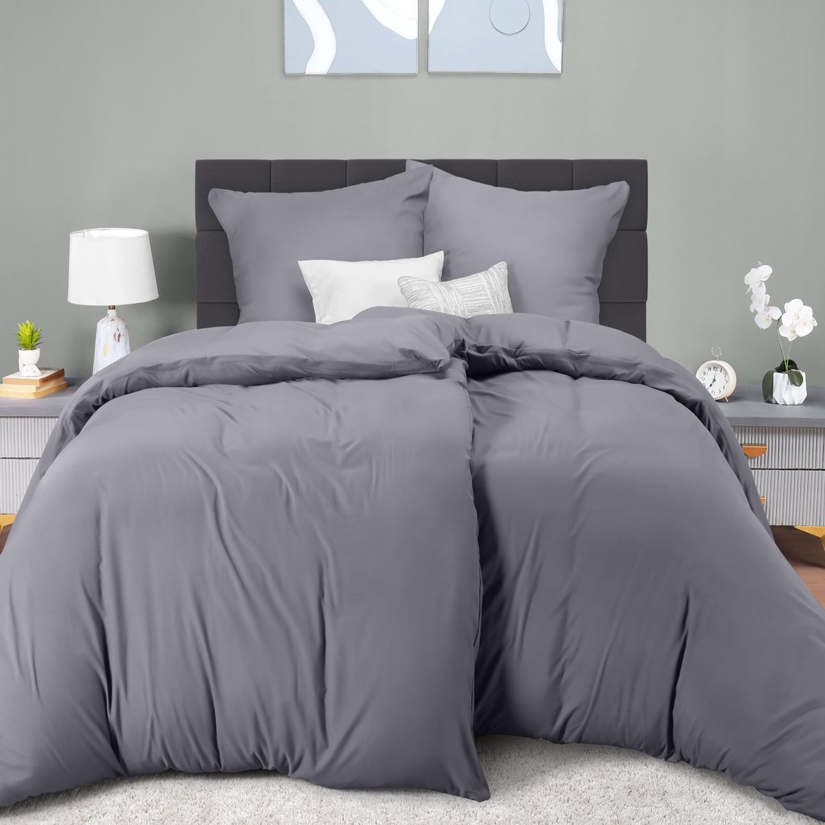 Unyqoos Complete Luxe Bedtextiel Set van Microvezel met Ritssluiting - 4-Delige Set Inclusief Kussenslopen grijs