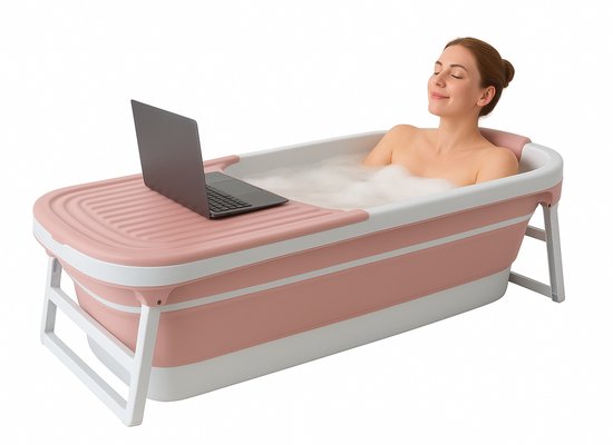 FlinQ Opvouwbaar Bad - Ligbad voor Volwassenen - Inklapbaar Bad voor in de Badkamer - Mobiele Zitbad - Ook Geschikt voor Kinderen - Roze