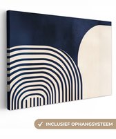 Canvas schilderij 150x100 cm - Exclusieve wanddecoratie Donkerblauw - Abstract - Lijnen - Muurdecoratie woonkamer - Slaapkamer decoratie - Kamer accessoires - Schilderijen op canvas