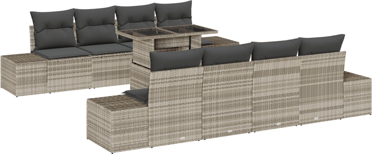 vidaXL - Tuinbank - Set - met - kussen - 9 - pcs - Lichtgrijs - en - Donkergrijs