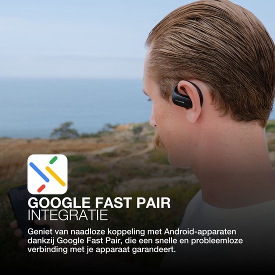 JLab JBuds Open Sport Draadloze Oordopjes - Open Ear Sport Oortjes - 26 uur Batterijduur - IP55 Zweetbestendig - Bluetooth 5.3 - Multipoint - USB C - Zwart