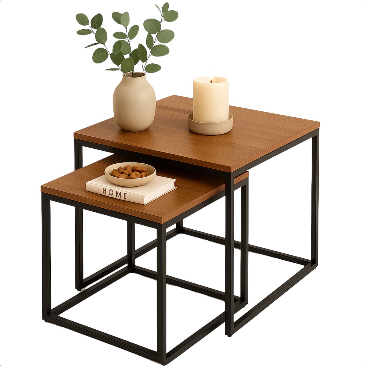 Cheqo Industriële Bijzettafels Set - Salontafel - Bijzettafeltje - Bijzettafel Set - Bijzet Tafel - Moderne Nesting Tafels - MDF & Metaal NTB