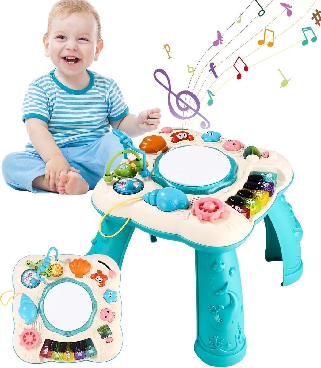 6-in-1 babyspeeltafel met muziekinstrumenten voor kinderen vanaf 1 jaar - educatief speelgoed in groen