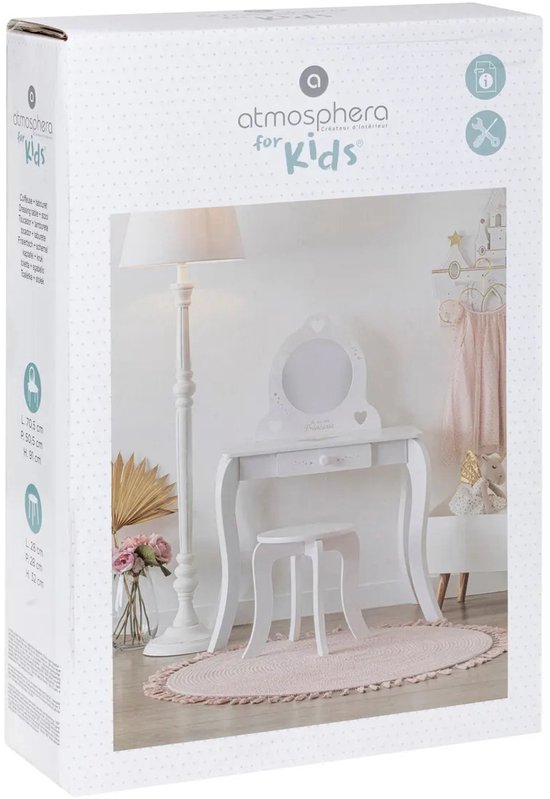 Sphera Kaptafel met Krukje voor Kinderen - 71,5 x 50,5 x 91 cm - Wit van Sphera — afbeelding 3