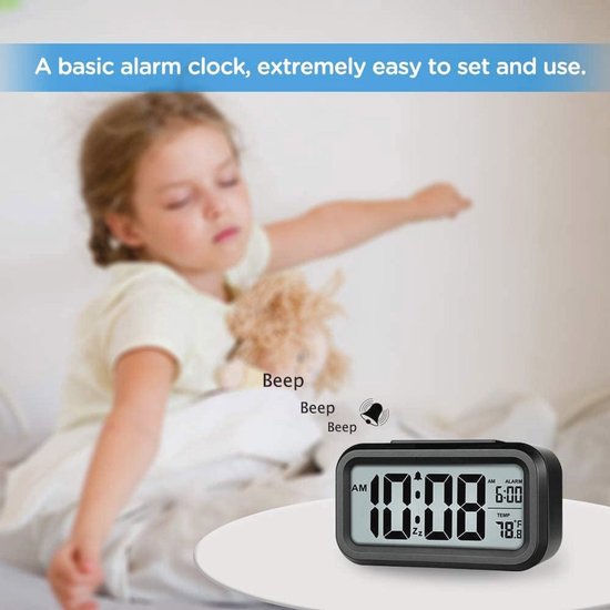Digitale wekker met groot LED-scherm en temperatuur, ideaal voor kinderen en als cadeau — afbeelding 3