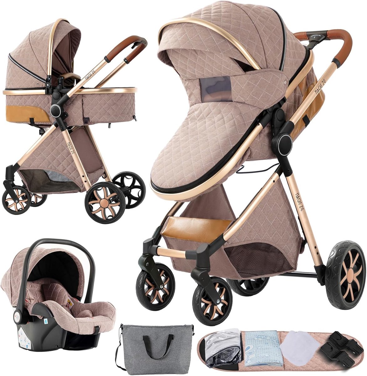 Image of 3-in-1 Kinderwagen voor Pasgeborenen met Omgekeerde Modus en Aluminium Frame