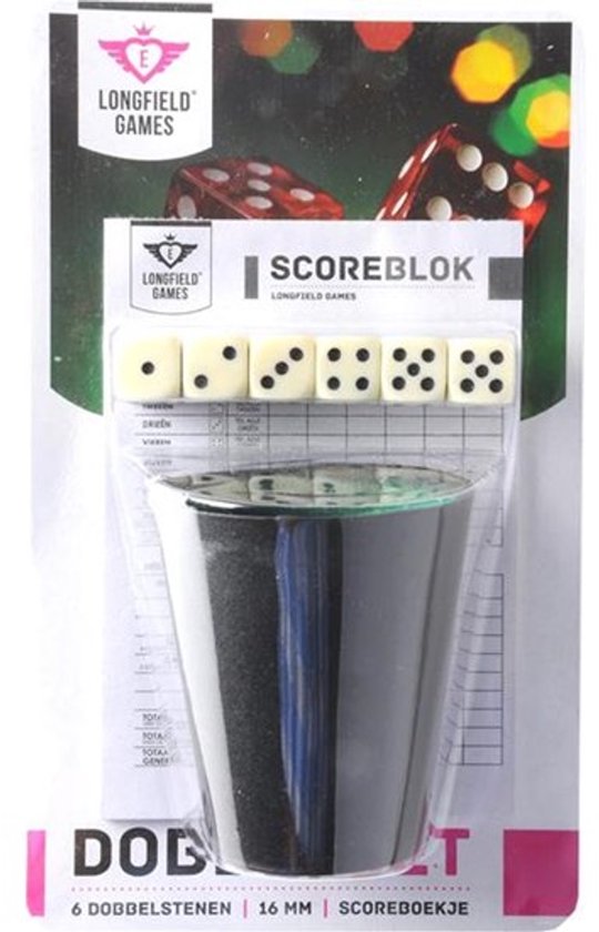 Dobbelset Compleet - Pokerbeker - 5 Dobbelstenen 16 mm - Scoreblok 25 Vellen - Complete Spelset - Engelhart