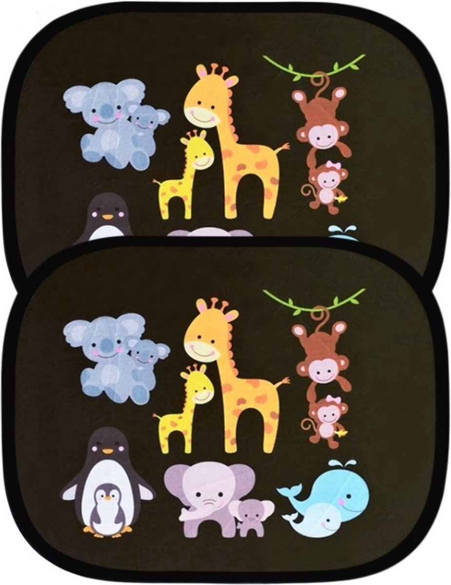 Scoby - Zonnescherm - Auto Bescherming - UV-Bescherming - Sunshade for Kids - 2-delig - Dierenprint