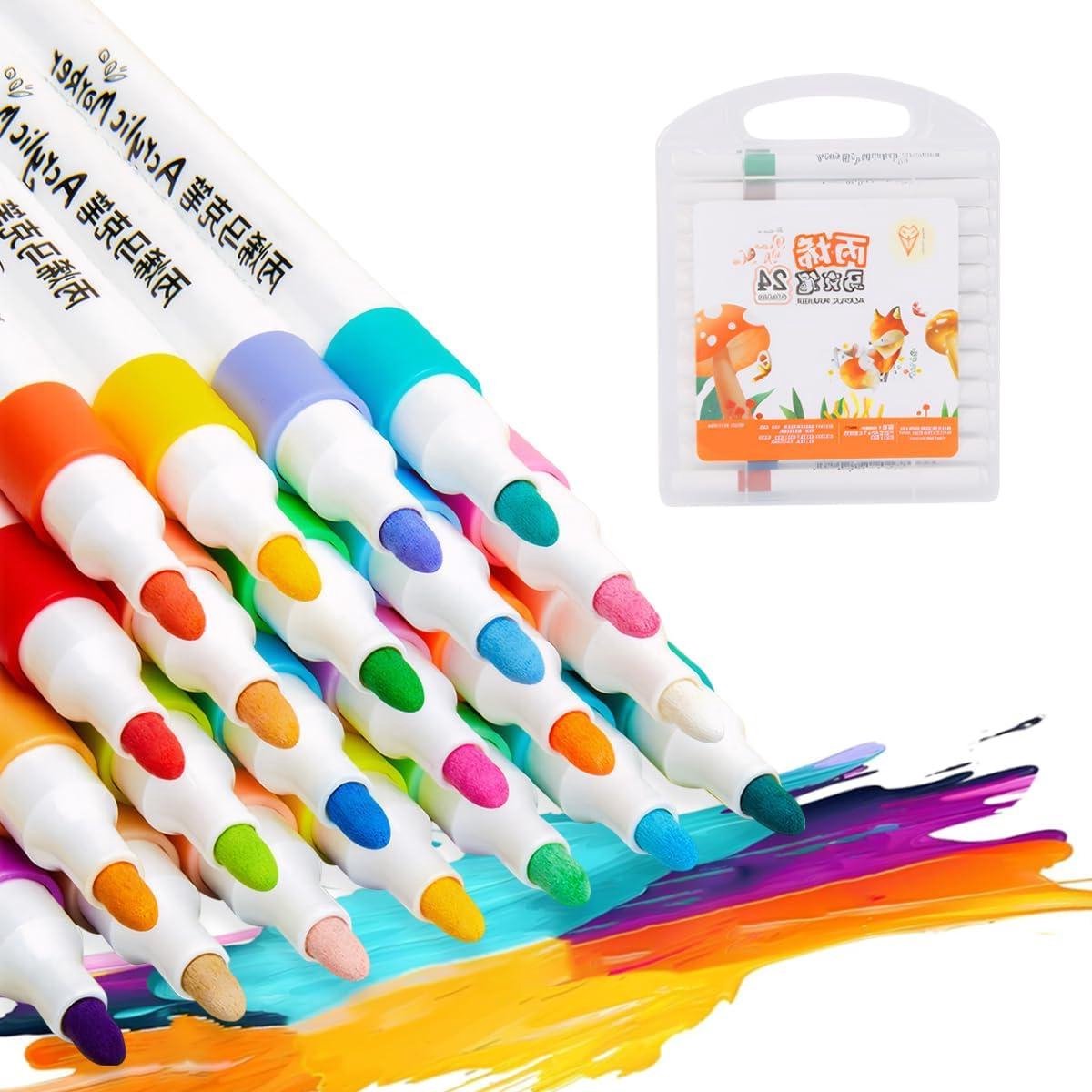 Acrylic Pens for Stones Waterproof Textile Markers Wood Markers Painting for Glass Crafts DIY Photo Albums Fabric (24 colors)