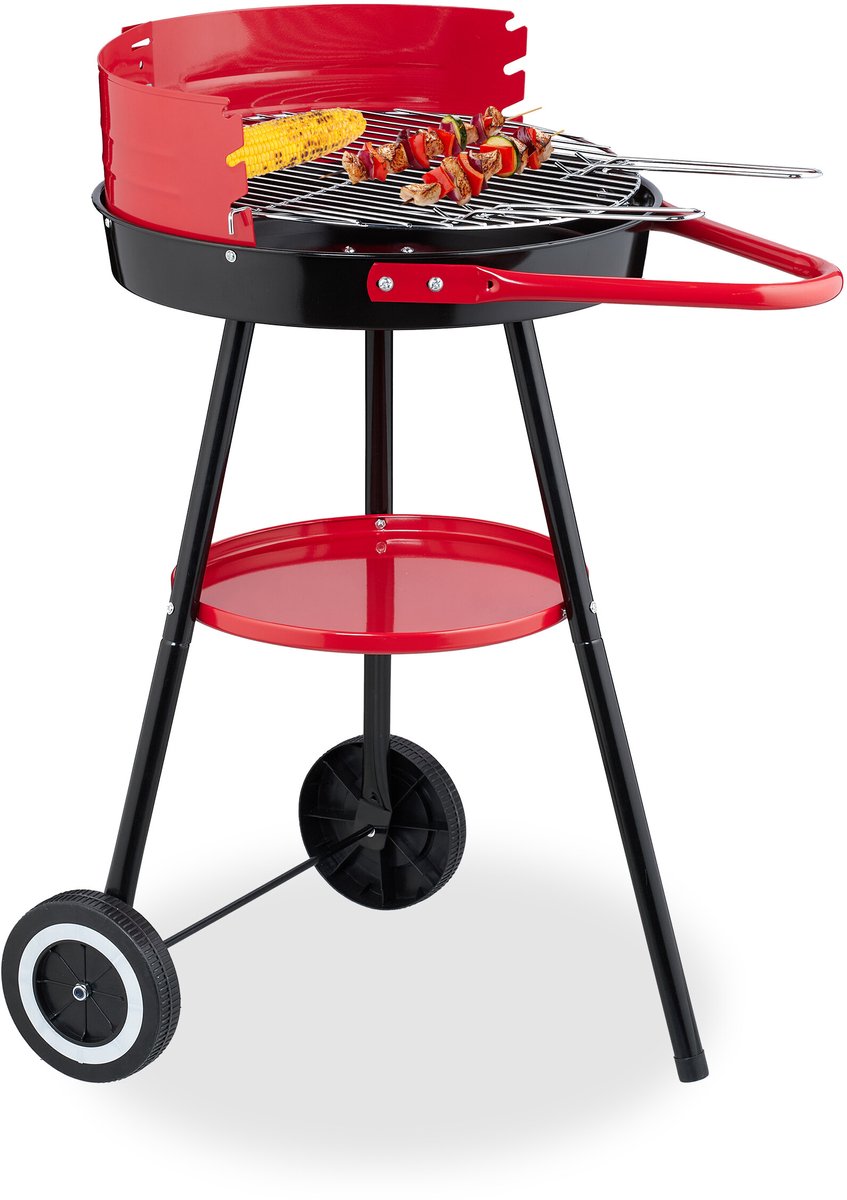 barbecue op wielen - Ø 40 cm - hoogte verstelbaar rooster - windvanger