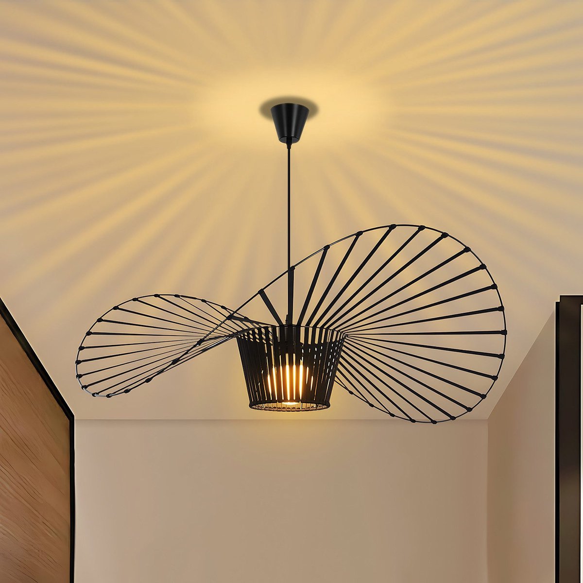 NETTLIFE Hanglamp - 80cm - Zwart - E27 fitting - Hoed Lampenkap Design - Eettafel Hanglamp - Modern Kroonluchter - Voor Woonkamer | Keuken | Eetkamer | Slaapkamer-excl. lichtbron