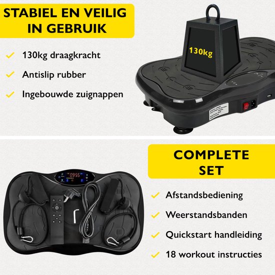 Zoluko Fitness Trilplaat met Bluetooth Functie - Incl. E-book, Weerstandsbanden en Afstandsbediening - LED Display - USB Port - Antislip Rubber - 5 Trainingsprogramma's - 99 Snelheid Niveaus - Powerplate - Trilplaat Fitness - Zwart
