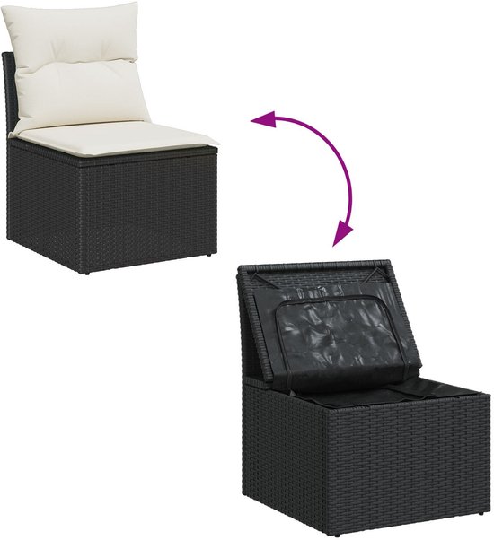 vidaXL - Tuinbank - Set - 10 - st - 9-zits - Zwart - en - Crème - poly - rattan