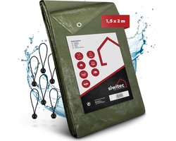 siwitec afdekzeil 140 g/m² inclusief 6 afdekzeilspanners, 1,5 x 2 m, afdekzeil van stof met ogen en versterkte hoeken, waterdicht beschermzeil, afdekzeil voor tuinmeubelen, hout en boten, afdekzeil van hout