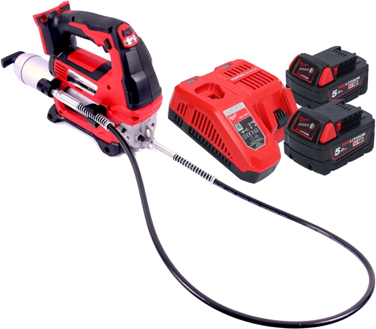 Milwaukee M18 GG-502 accu vetspuit 18 V 690 bar + 2x oplaadbare batterij 5.0 Ah + lader
