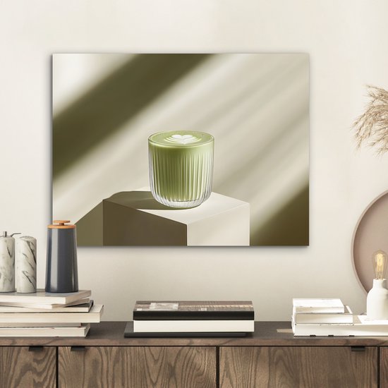 Aluminium schilderij 40x30 cm - Wanddecoratie metaal - Matcha - Glas - Groen - Minimalistisch - Metalen muurdecoratie woonkamer - Decoratie industrieel - Foto op dibond - Industriële accessoires slaapkamer