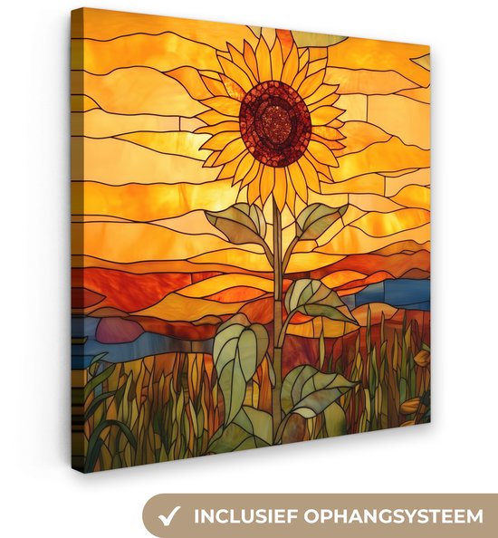 Tableau sur toile 50x50 cm - Décoration murale exclusive Tournesol - Mosaïque - Coucher de soleil - Jaune - Décoration murale salon - Décoration chambre - Accessoires chambre - Peintures sur toile