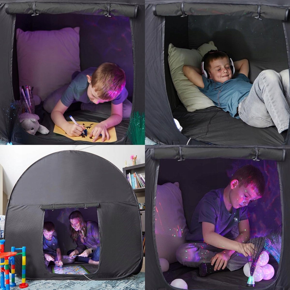 Sensorische Tent - Pop-up Verduisterende Tent - 120x120x120cm Kubus - 20 Seconde Snel Opzetten - Volledig Afsluitbaar Rustgevend - Draagbaar & Compact 1.65kg - Voor Kinderen & Volwassenen Thuis, Camping & Reizen – foto 2